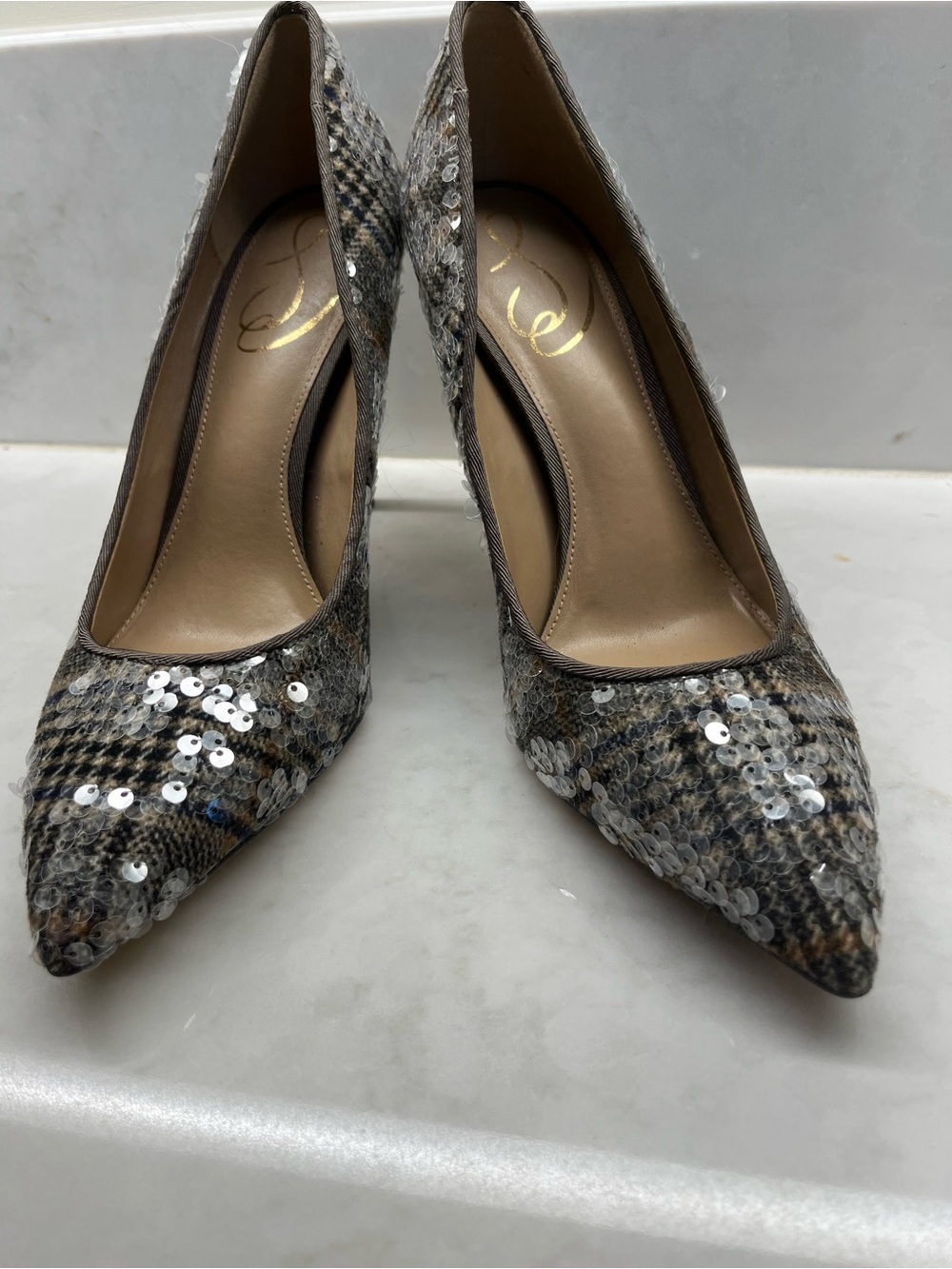 Sam Edelman Hazel High heeled pumps Grey Sequins Tweed.  New without tags size 7